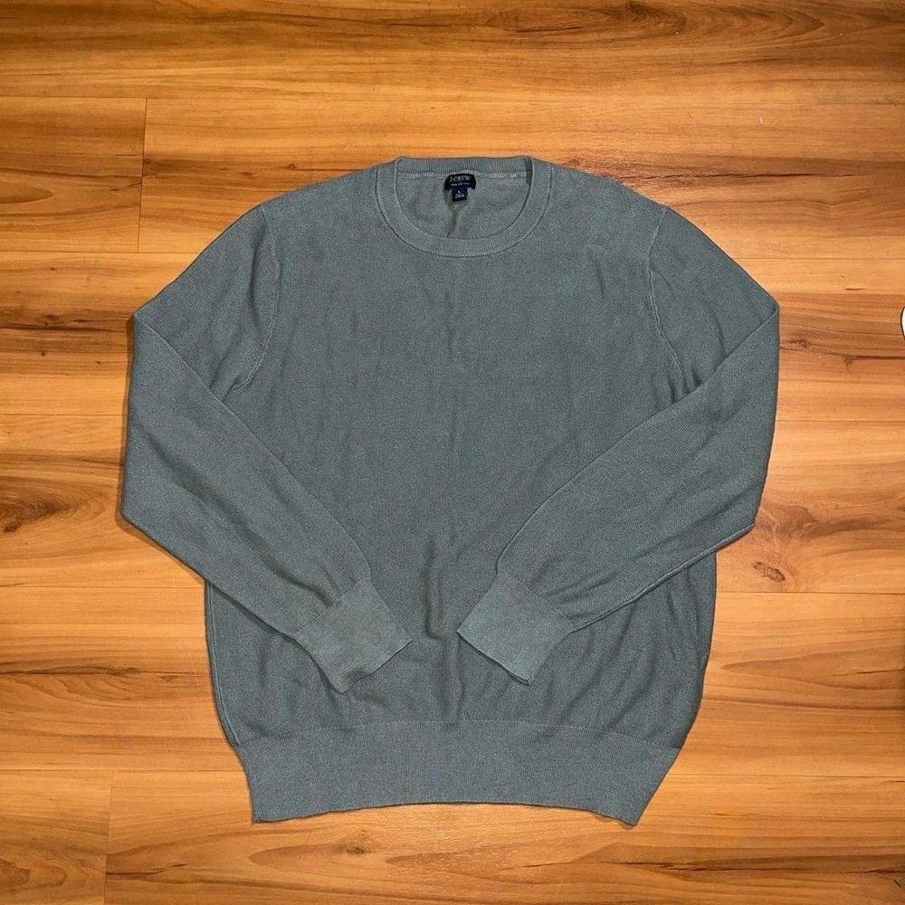 J.Crew Sage Green Crewneck Minimalist 100% Cotton Lightweight Pullover Sweater